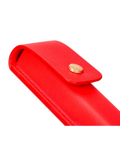 Pluma y estuche cuero belius passion dor aluminio textura cepillada color rojo y dorado tinta azul caja de diseño