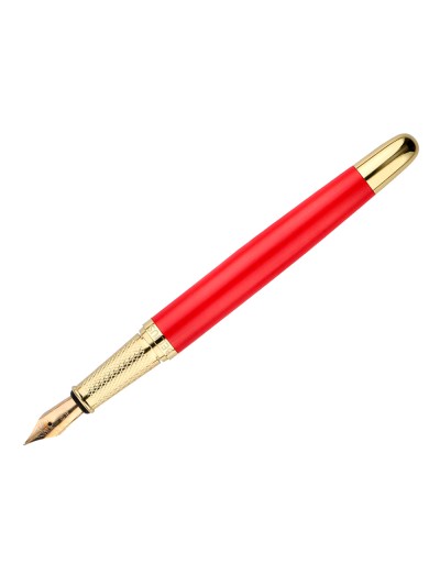 Pluma y estuche cuero belius passion dor aluminio textura cepillada color rojo y dorado tinta azul caja de diseño