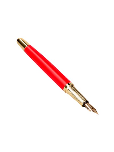 Pluma y estuche cuero belius passion dor aluminio textura cepillada color rojo y dorado tinta azul caja de diseño