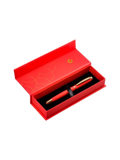 Boligrafo belius passion dor aluminio textura cepillada color rojo y dorado tinta azul caja de diseño
