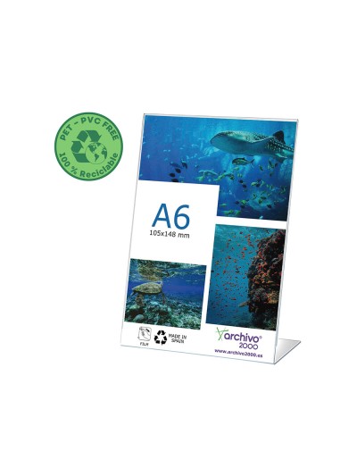 Expositor sobremesa archivo 2000 pet flexible 100% reciclable din a6 vertical forma l transparente