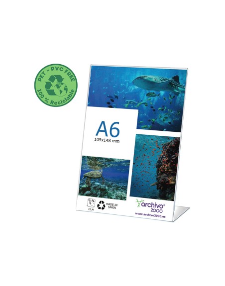 Expositor sobremesa archivo 2000 pet flexible 100% reciclable din a6 vertical forma l transparente