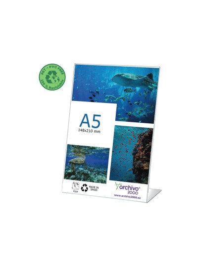 Expositor sobremesa archivo 2000 pet flexible 100% reciclable din a5 vertical forma l transparente