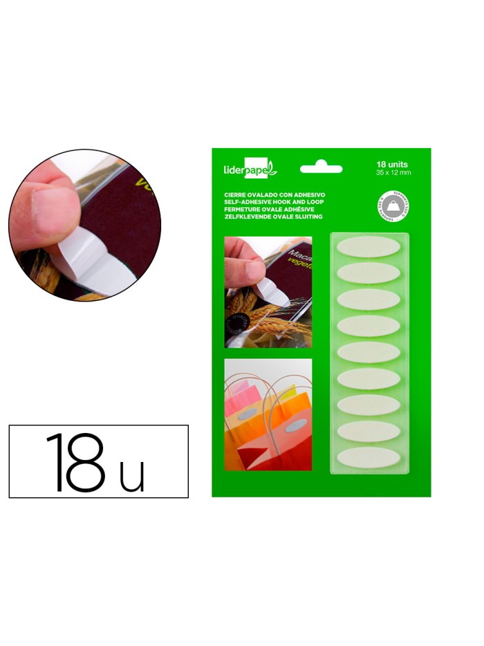 Velcro autoadhesivo ovalado liderpapel quita y pon blanco 35x12 mm blister de 18 unidades Velcro autoadhesivo ovalado liderpapel quita y pon blanco 35x12 mm blister de 18 unidades