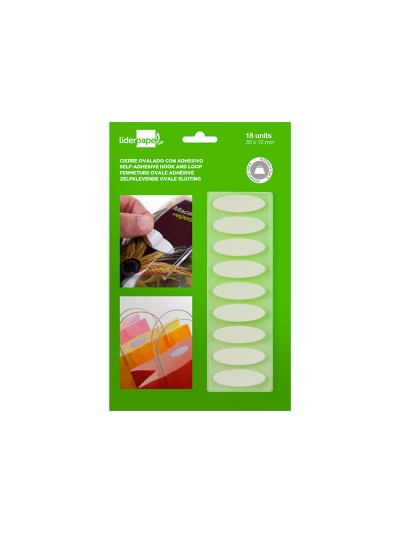 Velcro autoadhesivo ovalado liderpapel quita y pon blanco 35x12 mm blister de 18 unidades