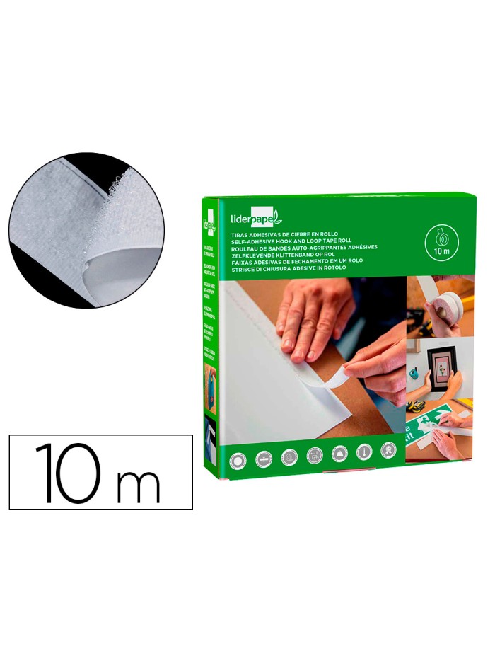 Cinta de cierre adhesiva liderpapel velcro blanco 20mm x 10m Cinta de cierre adhesiva liderpapel velcro blanco 20mm x 10m