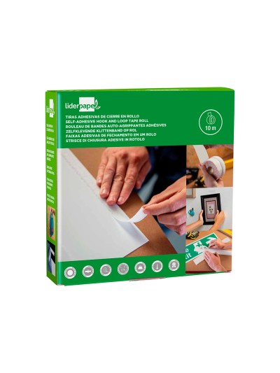 Cinta de cierre adhesiva liderpapel velcro blanco 20mm x 10m