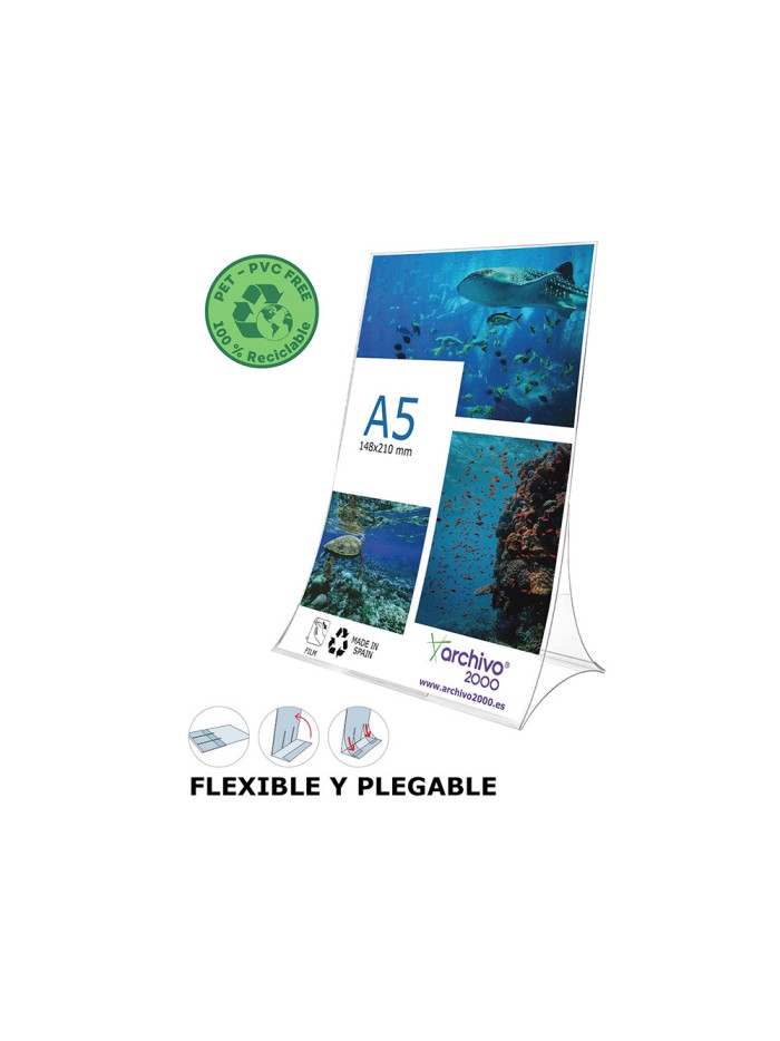 Expositor sobremesa archivo 2000 plegable pet 100% reciclable din a5 vertical transparente 90x150x210 mm Expositor sobremesa archivo 2000 plegable pet 100% reciclable din a5 vertical transparente 90x150x210 mm