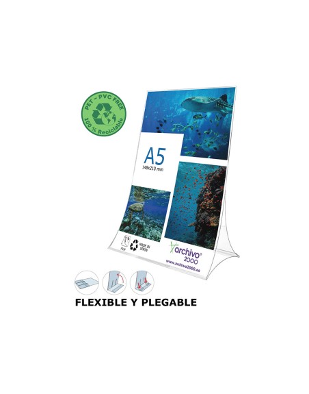 Expositor sobremesa archivo 2000 plegable pet 100% reciclable din a5 vertical transparente 90x150x210 mm