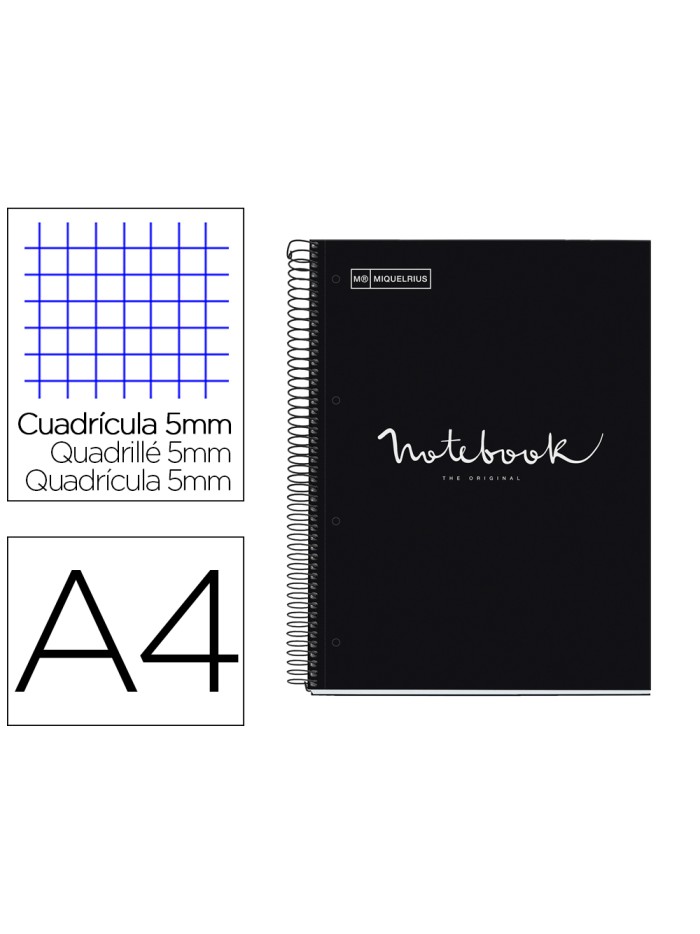 Cuaderno espiral miquelrius notebook 1 emotions tapa forrada din a4 microperforado 80 hojas 90g/m2 cuadro 5 mm Cuaderno espiral miquelrius notebook 1 emotions tapa forrada din a4 microperforado 80 hojas 90g/m2 cuadro 5 mm