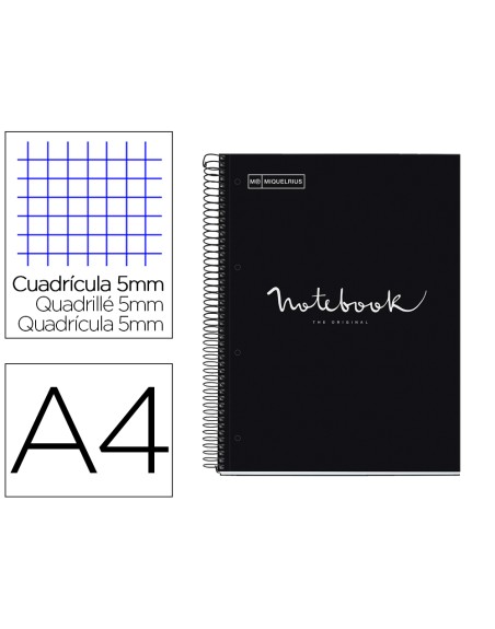 Cuaderno espiral miquelrius notebook 1 emotions tapa forrada din a4 microperforado 80 hojas 90g/m2 cuadro 5 mm