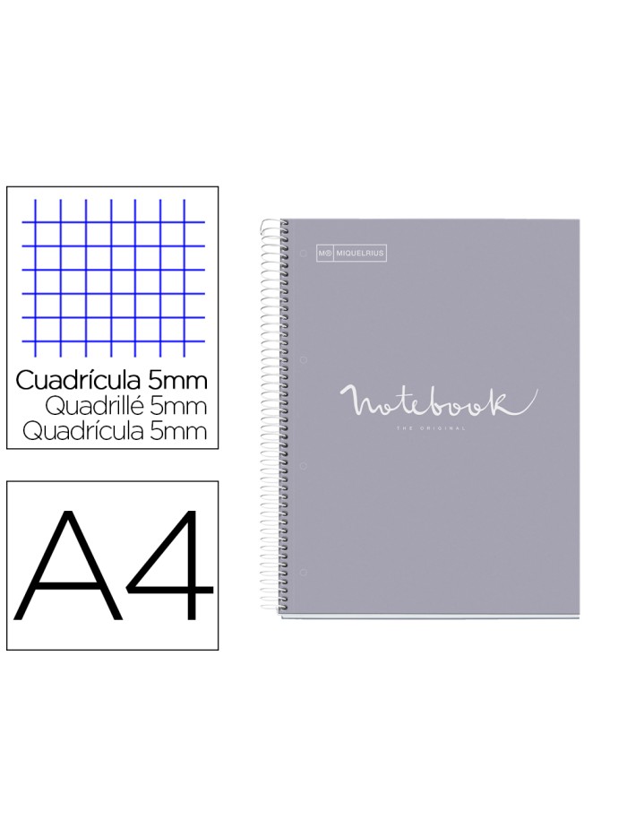 Cuaderno espiral miquelrius notebook 1 emotions tapa forrada din a4 microperforado 80 hojas 90g/m2 cuadro 5 mm Cuaderno espiral miquelrius notebook 1 emotions tapa forrada din a4 microperforado 80 hojas 90g/m2 cuadro 5 mm