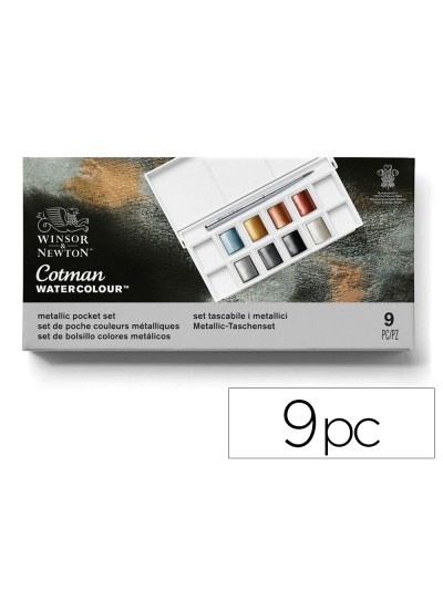 Acuarela winsor&newton caja metalica bolsillo con 8 colores metalicos + pincel