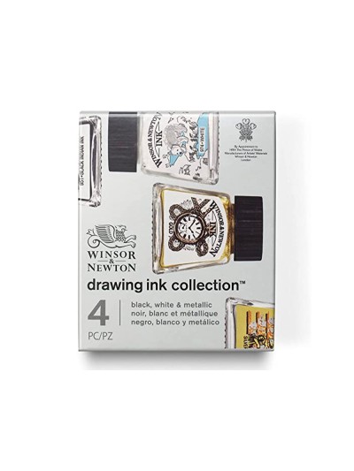 Tinta caligrafica winsor&newton set de 4 botes colores metalicos 14 ml