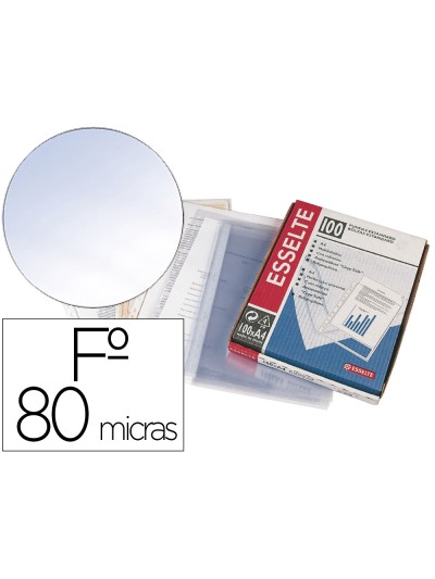 Funda multitaladro esselte folio pvc cristal 80 mc con refuerzo caja de 100 unidades