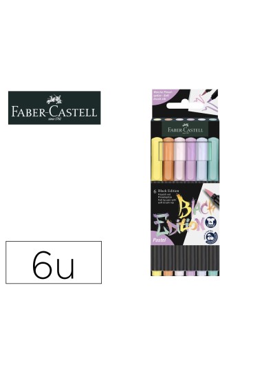 Rotulador faber castell edicion black punta de pincel pastel caja de 6 unidades colores surtidos