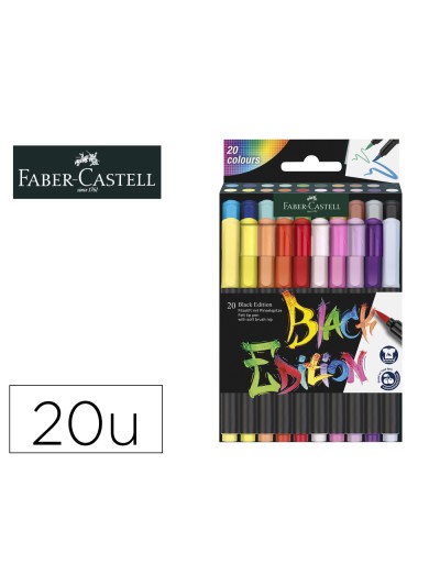 Rotulador faber castell edicion black punta de pincel caja de 20 unidades colores surtidos