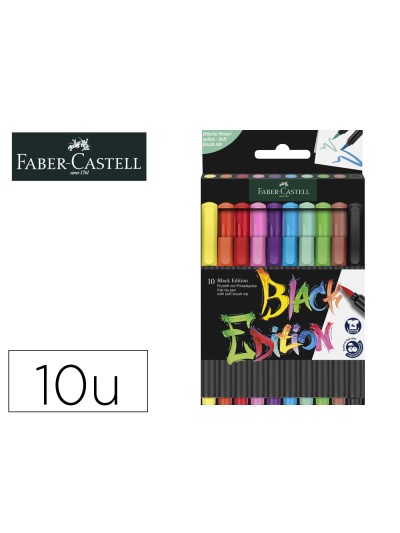 Rotulador faber castell edicion black punta de pincel caja de 10 unidades colores surtidos