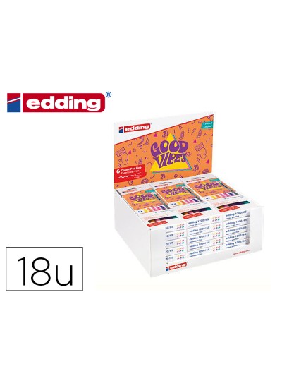 Rotulador edding punta fibra 1200 good vibes expositor con 18 cajas de 6 colores surtidos