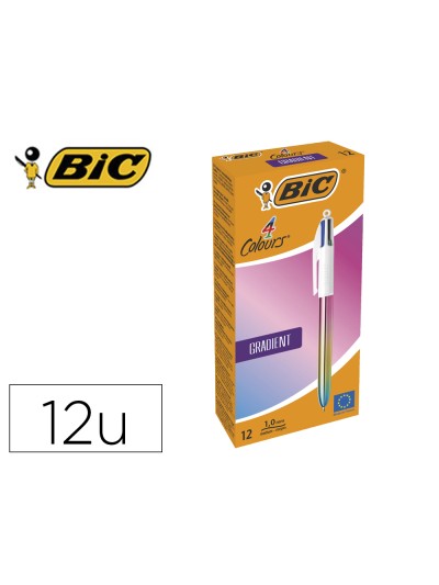 Boligrafo bic cuatro colores gradiente caja de 12 unidades colores surtidos