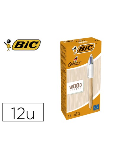 Boligrafo bic cuatro colores wood caja de 12 unidades