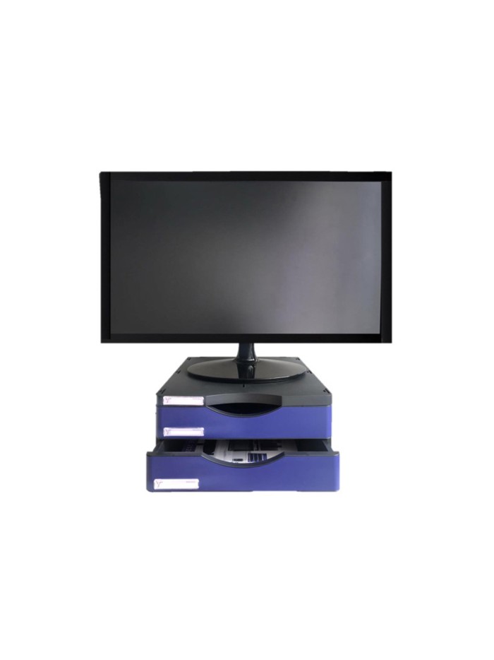 Soporte archivo 2000 para monitor poliester 100% reciclado con dos cajones hasta 10 kg color negro/azul Soporte archivo 2000 para monitor poliester 100% reciclado con dos cajones hasta 10 kg color negro/azul