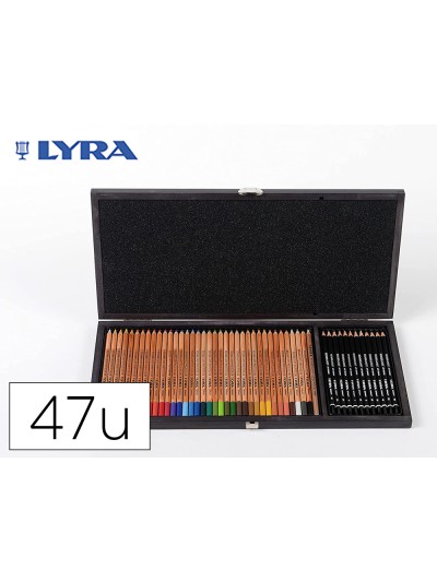 Set dibujo lyra estuche de madera con 47 piezas surtidas