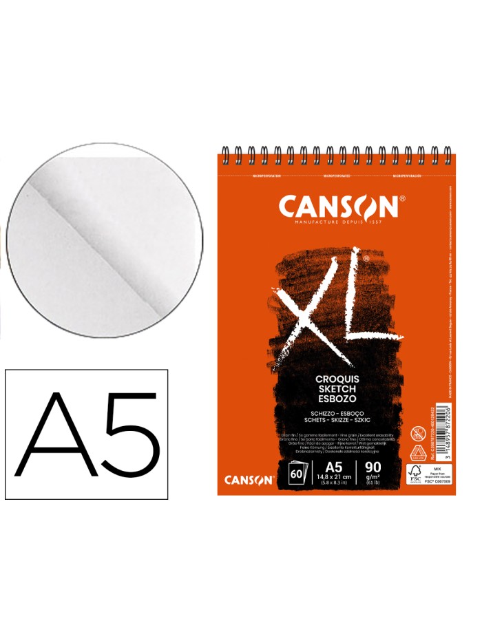 Bloc dibujo croquis din a5 microperforado 14,8x21 cm 60 hojas grano fino 90 gr/m2 Bloc dibujo croquis din a5 microperforado 14,8x21 cm 60 hojas grano fino 90 gr/m2