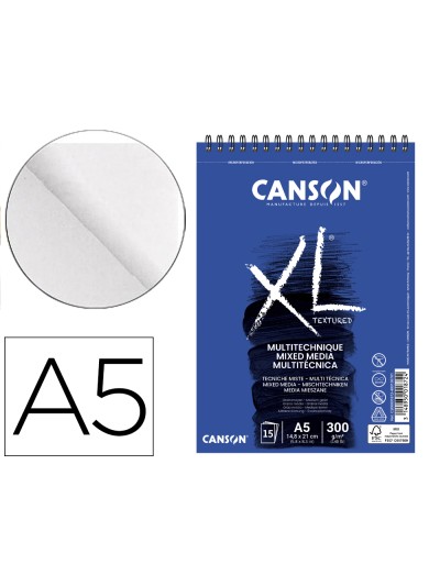 Bloc dibujo acuarela canson xl mix media grano medio din a5 15 hojas 300 gr/m2