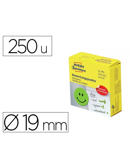 Etiqueta adhesiva avery smile verde sonriente 19 mm rollo de 250 unidades