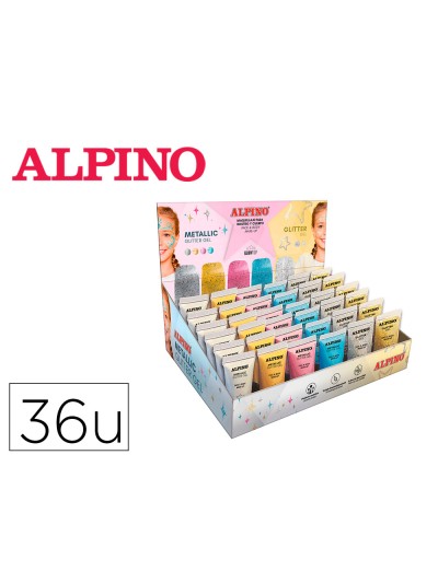 Expositor alpino gel maquillaje 24 glittter gel metalico + 12 glitter gel