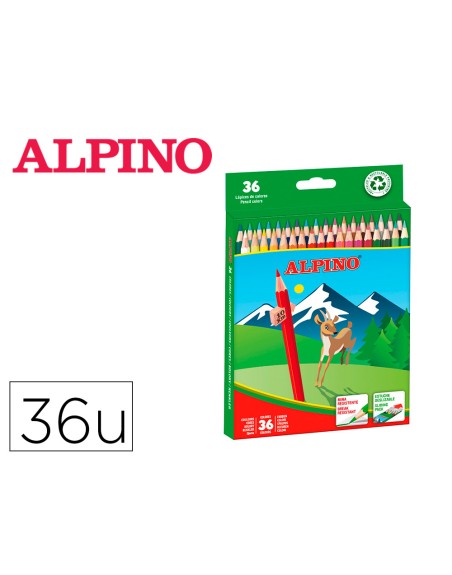 Lapices de colores alpino caja 36 unidades colores surtidos largos