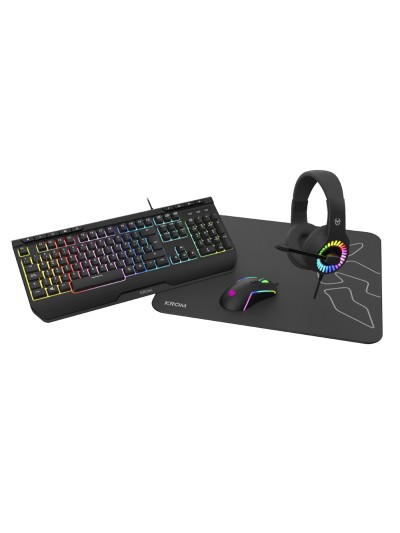 Kit gaming krom kenya 4 in 1 rgb auriculares / teclado / raton / alfombrilla