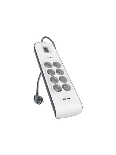Regleta belkin bsv804vf2m de proteccion contra sobretensiones 8 tomas + 2 puertos usb (2,4 a) boton de