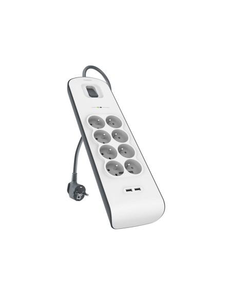 Regleta belkin bsv804vf2m de proteccion contra sobretensiones 8 tomas + 2 puertos usb (2,4 a) boton de