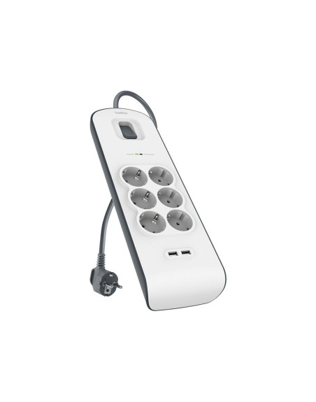 Regleta belkin bsv604vf2m de proteccion contra sobretensiones 6 tomas + 2 puertos usb (2,4 a) boton de