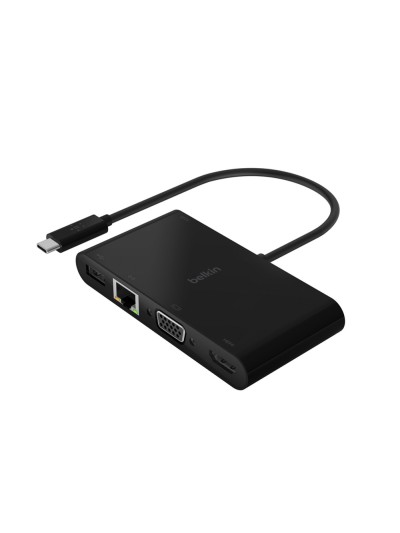 Adaptador belkin avc004btbk usb-c a usb-a 3.0 ethernet vga y hdmi (4k) + carga 100w color negro