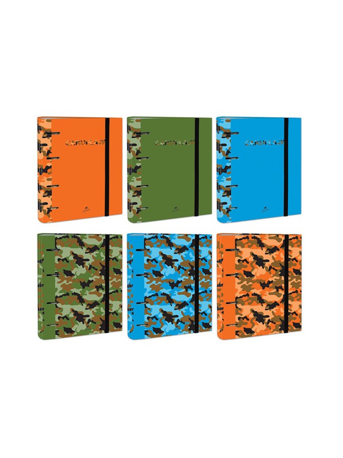 Carpeta de 4 anillas de 40 mm mixtas carton forrado folio colores surtidos camuflaje 6 diseños Carpeta de 4 anillas de 40 mm mixtas carton forrado folio colores surtidos camuflaje 6 diseños