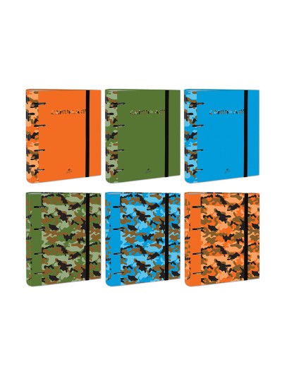 Carpeta de 4 anillas de 40 mm mixtas carton forrado folio colores surtidos camuflaje 6 diseños