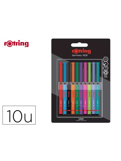 Rotulador rotring fineliner punta metalica 0,4 mm pack de 10 colores surtidos