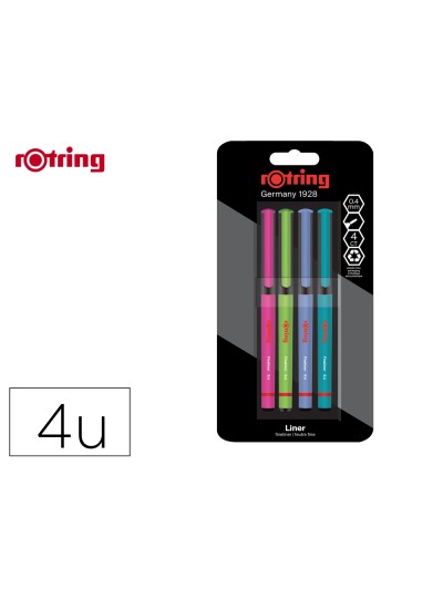 Rotulador rotring fineliner punta metalica 0,4 mm pack de 4 colores surtidos