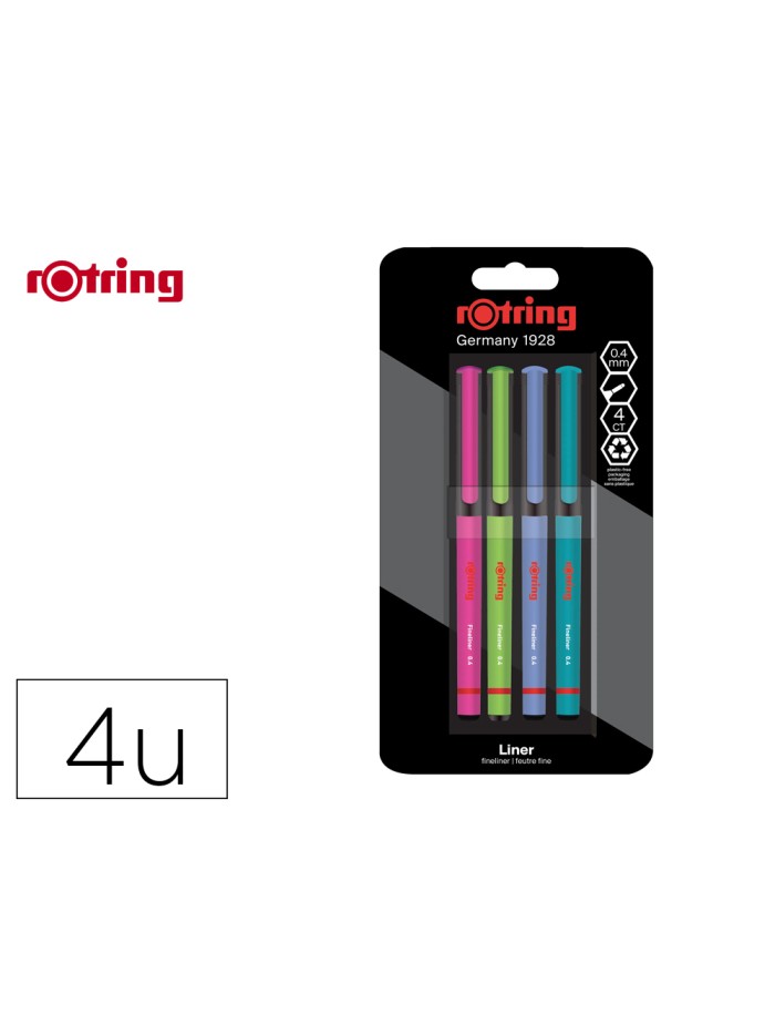 Rotulador rotring fineliner punta metalica 0,4 mm pack de 4 colores surtidos Rotulador rotring fineliner punta metalica 0,4 mm pack de 4 colores surtidos