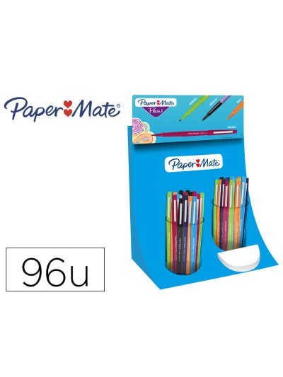 Rotulador paper mate flair punta de fibra expositor de 96 unidades colores surtidos