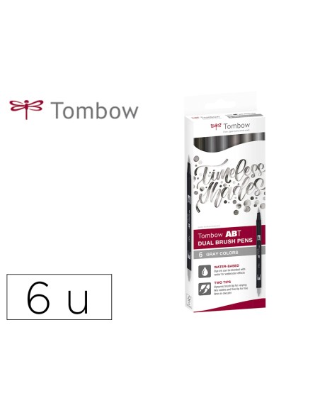 Rotulador tombow abt dual brush acuarelable doble punta fina/pincel estuche de 6 colores gama grises
