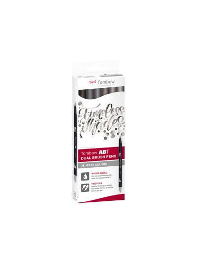 Rotulador tombow abt dual brush acuarelable doble punta fina/pincel estuche de 6 colores gama grises