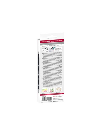Rotulador tombow abt dual brush acuarelable doble punta fina/pincel estuche de 6 colores gama grises
