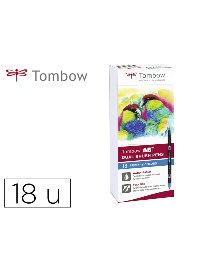 Rotulador tombow abt dual brush acuarelable doble punta fina/pincel estuche de 18 colores primarios Rotulador tombow abt dual brush acuarelable doble punta fina/pincel estuche de 18 colores primarios