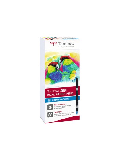Rotulador tombow abt dual brush acuarelable doble punta fina/pincel estuche de 18 colores primarios