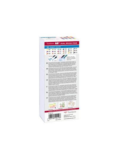 Rotulador tombow abt dual brush acuarelable doble punta fina/pincel estuche de 18 colores primarios