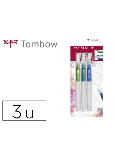 Pincel tombow water brush con deposito rellenable blister de 3 unidades punta fina/media/plana